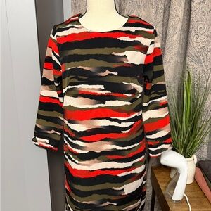 H&M Striped Wave Print Dress in Red, Black, Olive, Cream